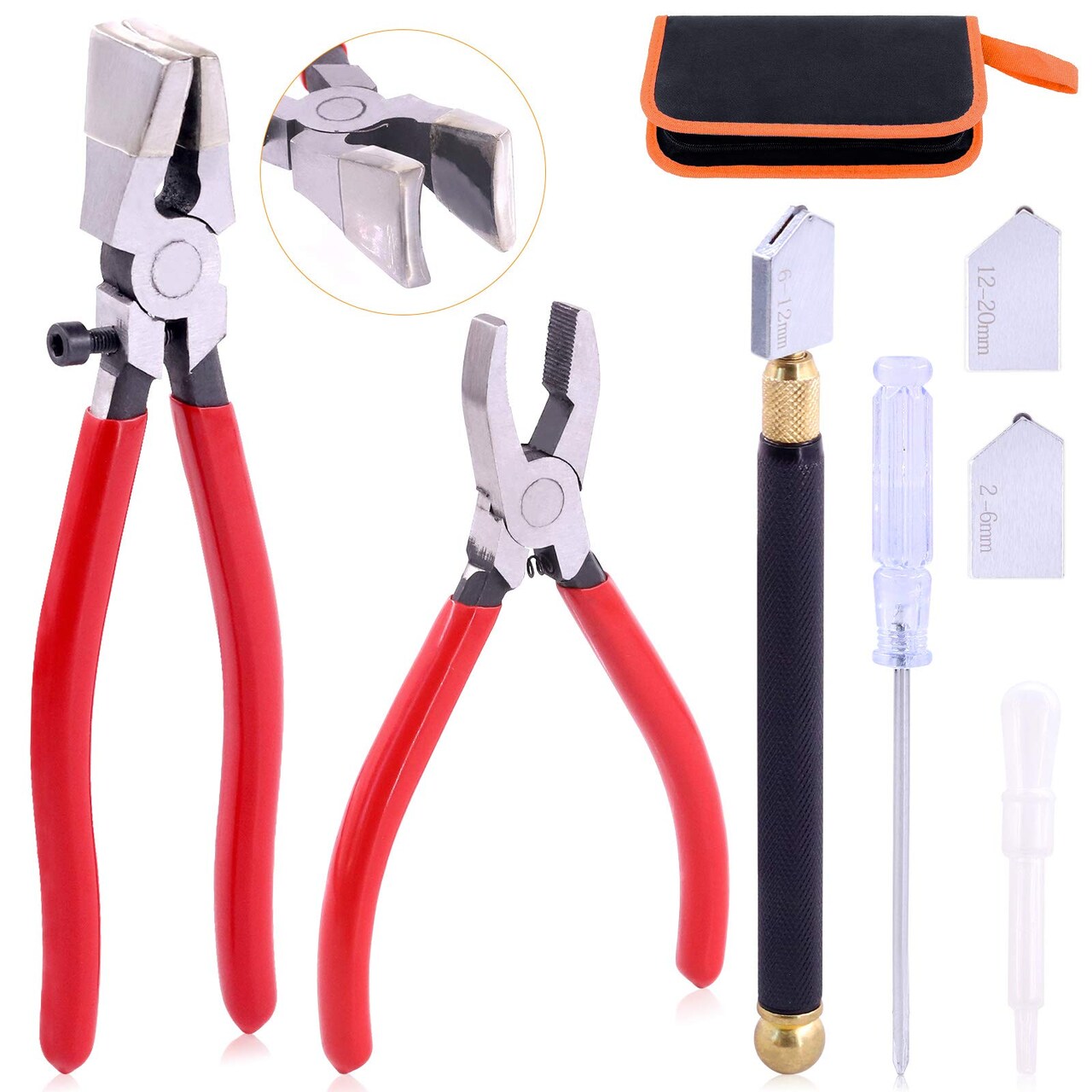 3Pcs Premium Glass Running Breaking Pliers and Class Cutter Kit, Heavy Duty Glass Cutting Tool with Rubber Tip, Work Great for Stained Glass, Mosaics, Fusing, Breaking